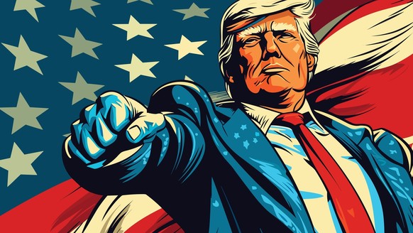 Donald Trump als Illustration vor einer USA-Flagge