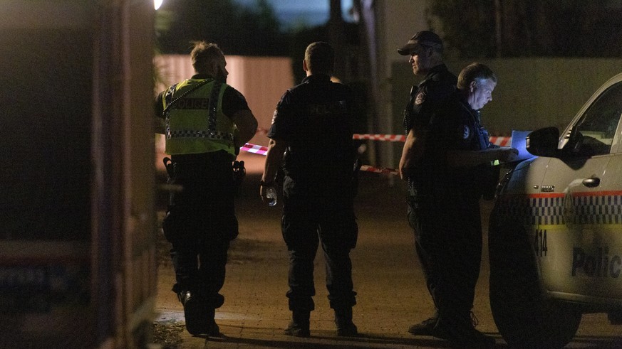 epa07624823 Police cordon off a block of units where a person was shot by a gunman in the suburb of The Gardens in Darwin, Northern Territory, Australia, 04 June 2019. According to media reports quoti ...