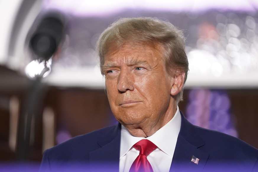 FILE - Former President Donald Trump speaks at Trump National Golf Club in Bedminster, N.J., June 13, 2023. Donald Trump is set to appear in Michigan on Sunday as he looks to reclaim territory that he ...