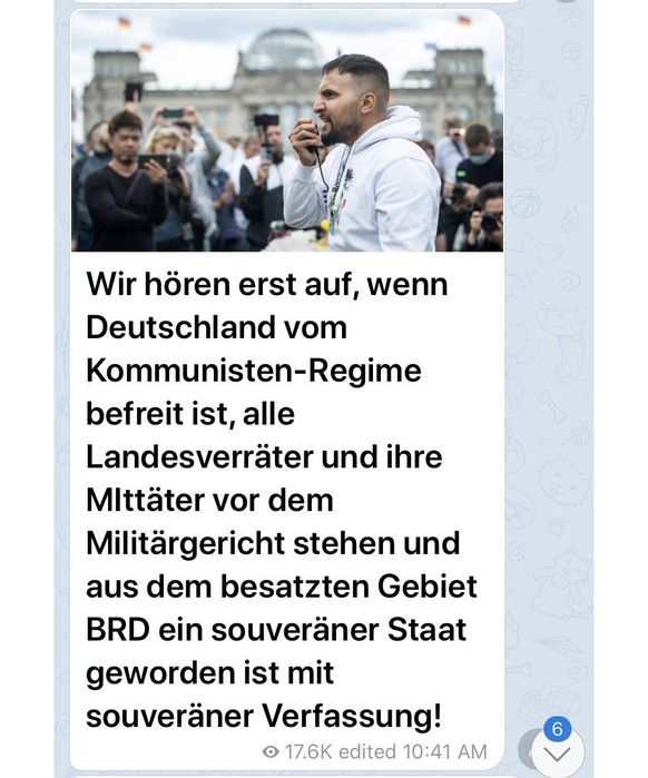 «Deutschland vom Kommunisten-Regime befreien»: Attila Hildmann sieht sich im Kampf.