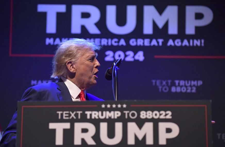 Former President Donald Trump speaks at a campaign event Monday, March 13, 2023, in Davenport, Iowa. (AP Photo/Ron Johnson)
Donald Trump