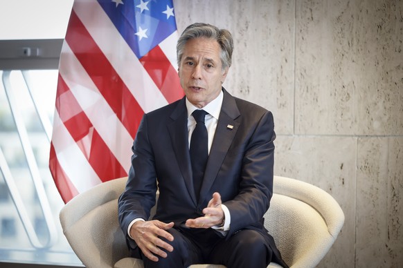 U.S. Secretary of State Antony Blinken speaks with UNESCO Director-General Audrey Azoulay during a meeting at the UNESCO Headquarters in Paris, Tuesday, April 2, 2024. Blinken is in Paris for talks on ...