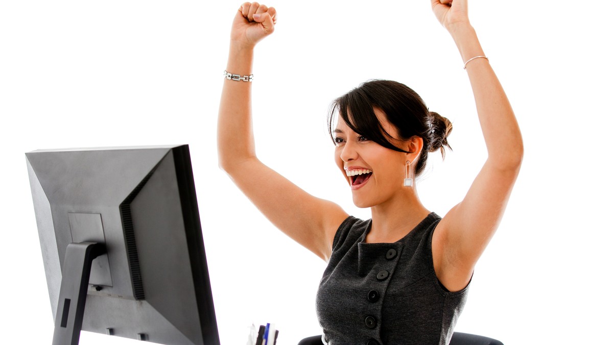 shutterstock frau büro freude