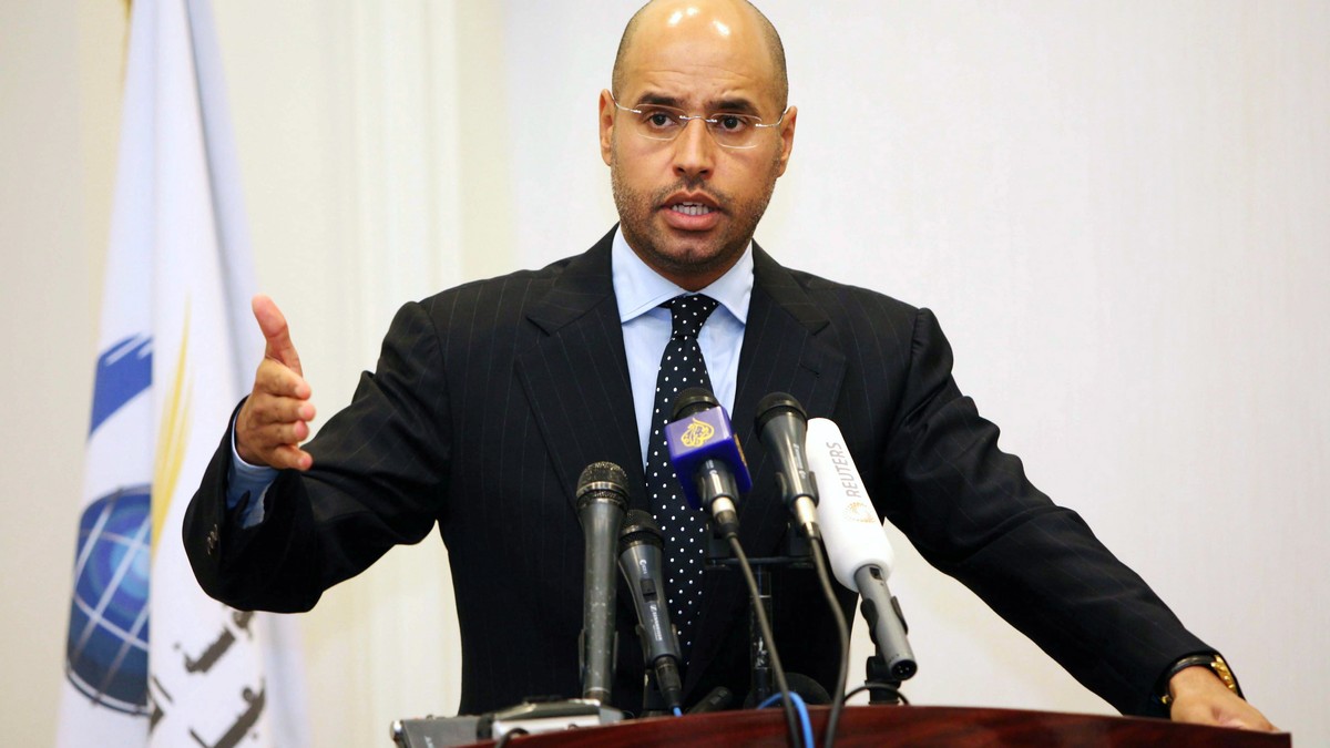 epa06021855 (FILE) A file photograph shows Saif al-Islam Gaddafi, at a press conference in Tripoli, Libya, 23 March 2010 (reissued on 10 June 2017). According to media reports on 10 June 2017, Saif al ...