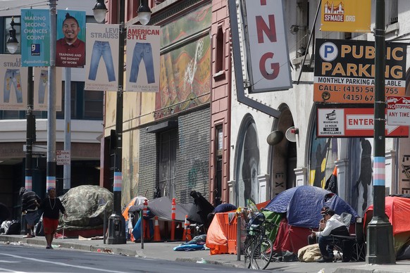 FILE - Tents line a sidewalk on Golden Gate Avenue in San Francisco, April 18, 2020. (AP Photo/Jeff Chiu, File)
San Francisco Homeless Fraud