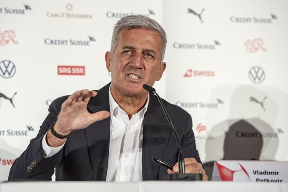 Switzerland's national soccer team head coach Vladimir Petkovic speaks during a press conference before the UEFA Euro 2020 qualifying Group D soccer matches against Denmark and Ireland, on Friday ...
