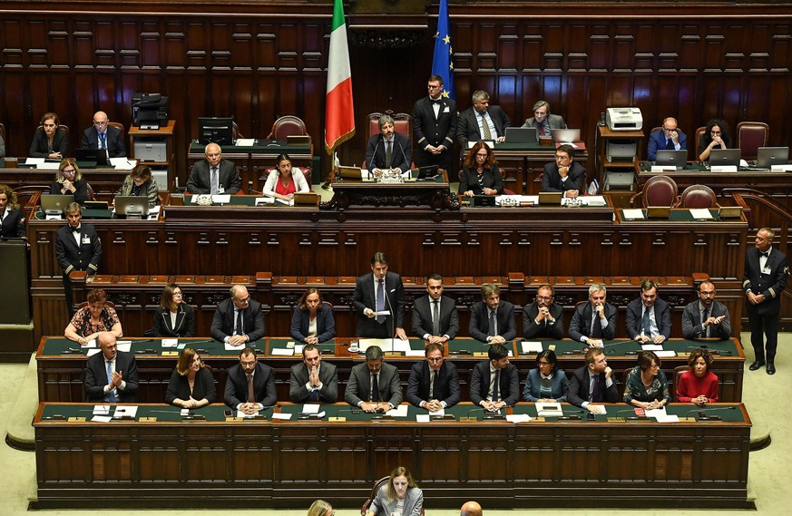 epa07829828 Italy&#039;s Ministers (L-R, second row) Teresa Bellanova (Agriculture), Paola De Micheli (Transport), Roberto Gualtieri (Economy), Luciana Lamorgese (Interior), Giuseppe Conte (Premier),  ...