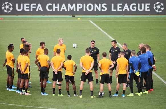 Young Boys&#039; players attend a training session before the UEFA Champions League playoff match between Serbia&#039;s Red Star Belgrade and Switzerland&#039;s BSC Young Boys, on Monday, August 26, 2 ...