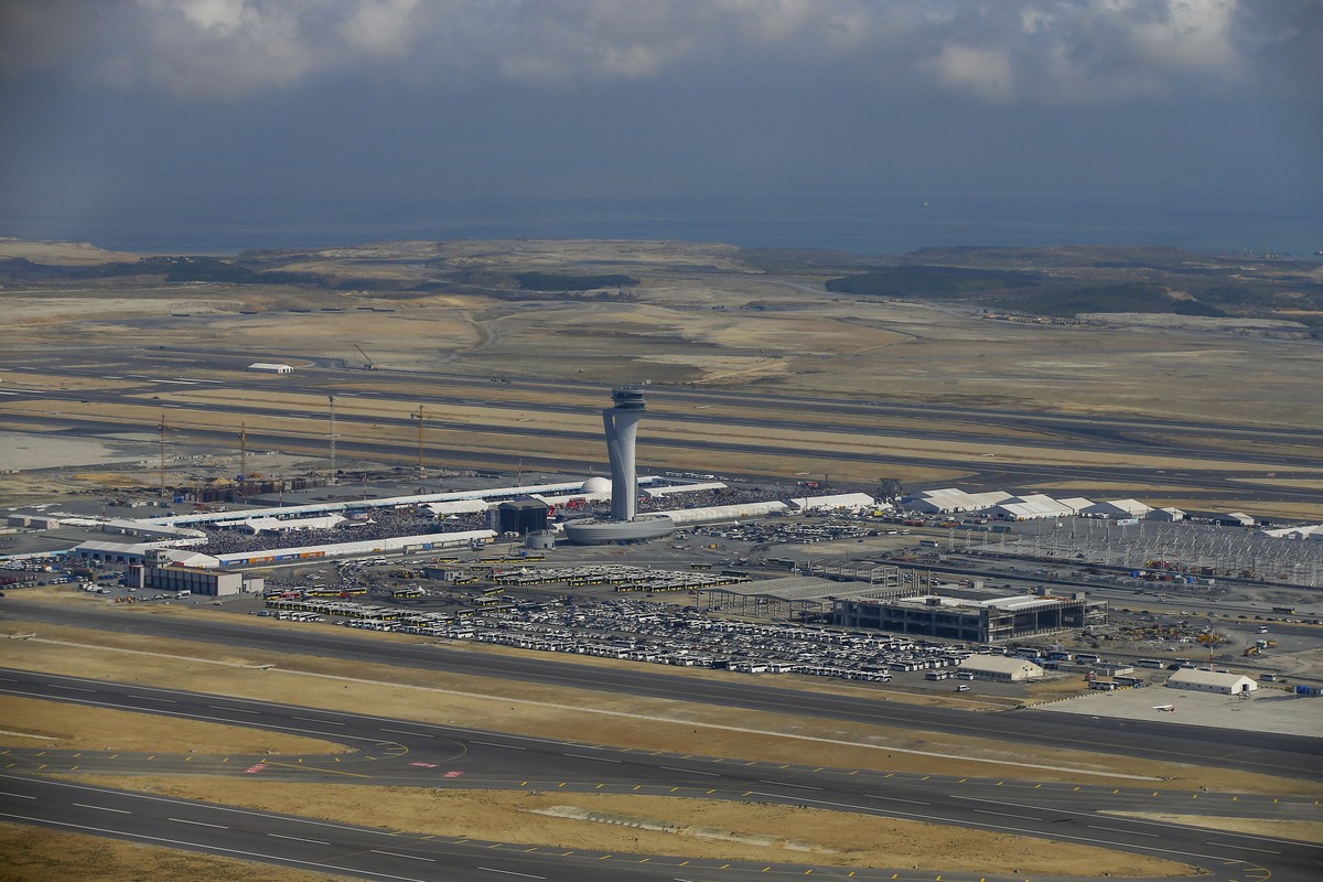 This Sept. 23, 2018, photo, shows an aerial view of Istanbul's new airport ahead of its opening. The first phase of the airport, one of Turkey's President Recep Tayyip Erdogan's major c ...