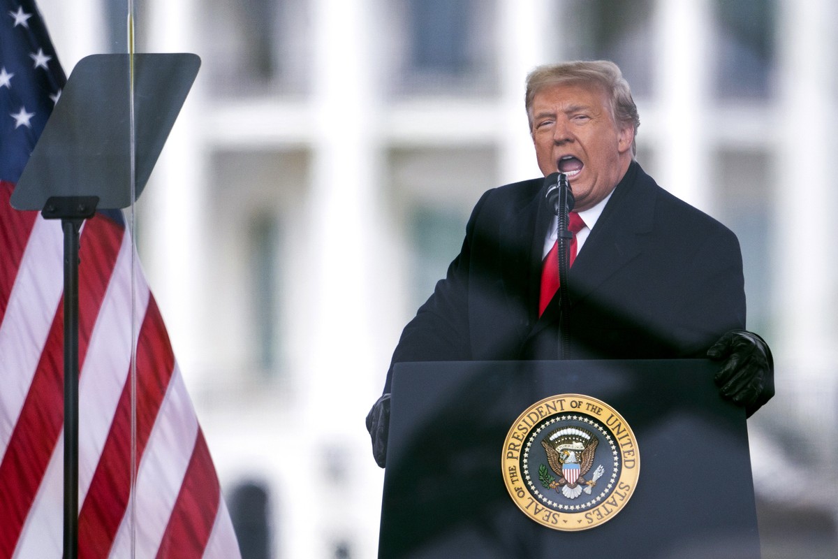 FILE - Then-President Donald Trump speaks during a rally protesting the Elector College certification of Joe Biden's win in the 2020 presidential race, in Washington on Jan. 6, 2021. On Thursday, ...