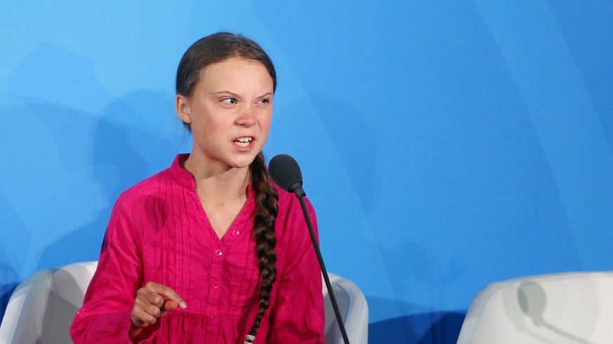 Environmental activist Greta Thunberg, of Sweden, addresses the Climate Action Summit in the United Nations General Assembly, at U.N. headquarters, Monday, Sept. 23, 2019. (AP Photo/Jason DeCrow)
Gret ...