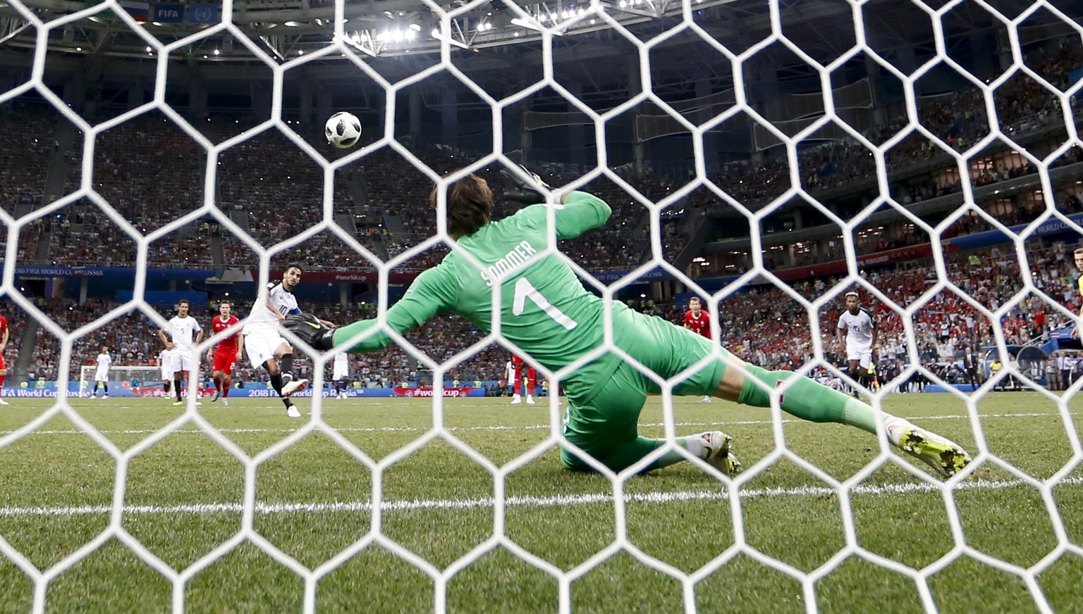 Costa Rica&#039;s Bryan Ruiz scores his side&#039; second goal on a penalty, during the group E match between Switzerland and Costa Rica, at the 2018 soccer World Cup in the Nizhny Novgorod Stadium in ...