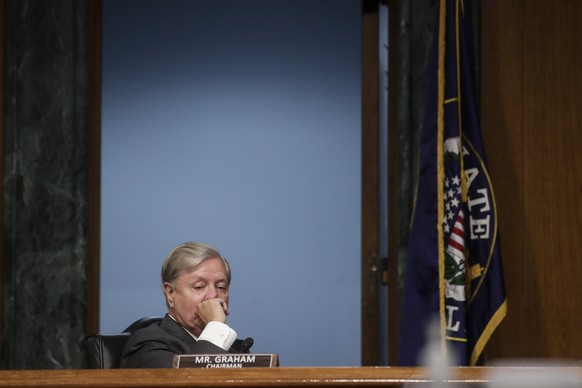 epa08489498 Chairman Sen Lindsey Graham (R-SC) presides during a Senate Judiciary Committee hearing to examine issues involving race and policing practices in the aftermath of the death in Minneapolis ...