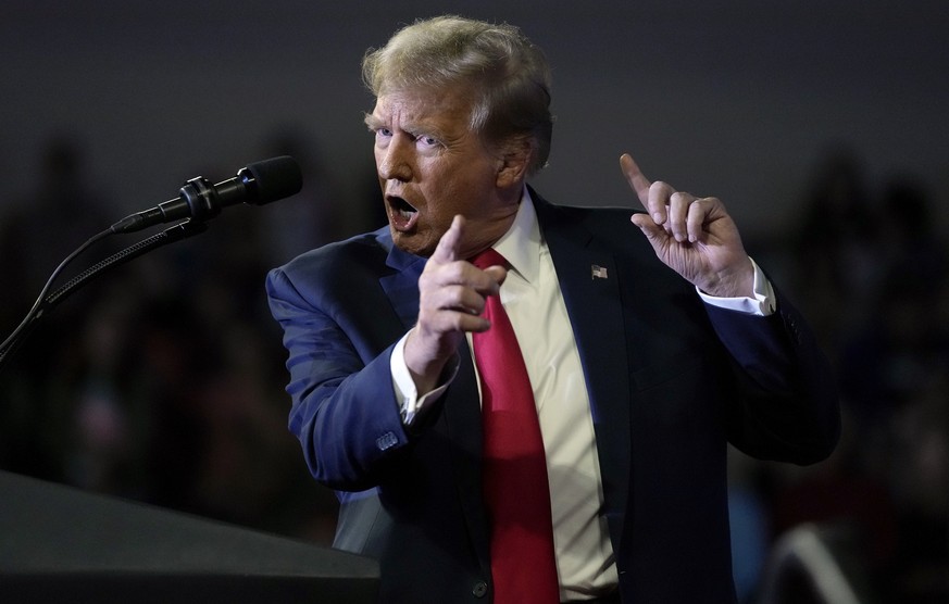 Republican presidential candidate former President Donald Trump speaks at a Get Out The Vote rally at Coastal Carolina University in Conway, S.C., Saturday, Feb. 10, 2024. (AP Photo/Manuel Balce Cenet ...