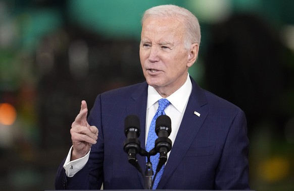 President Joe Biden speaks at the Cummins Power Generation Facility in Fridley, Minn., Monday, April 3, 2023. (AP Photo/Abbie Parr)