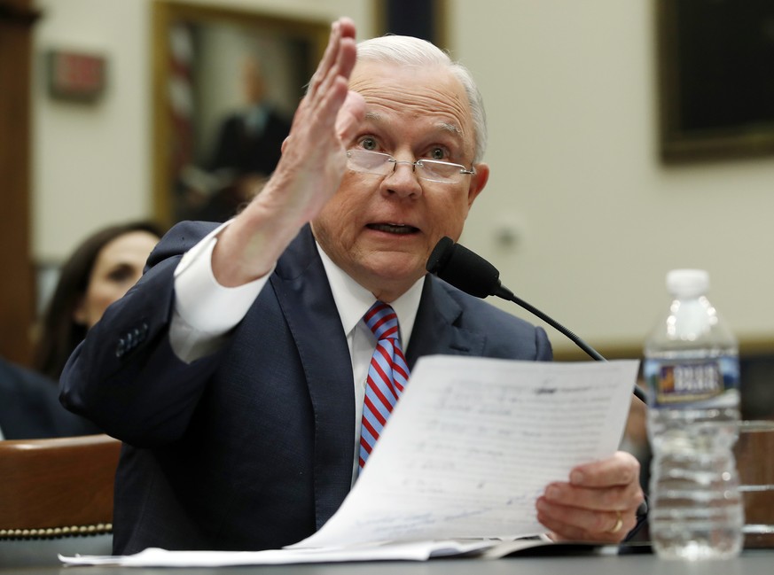 Attorney General Jeff Sessions testifies during a House Judiciary Committee hearing on Capitol Hill, Tuesday, Nov. 14, 2017, in Washington. (AP Photo/Carolyn Kaster)