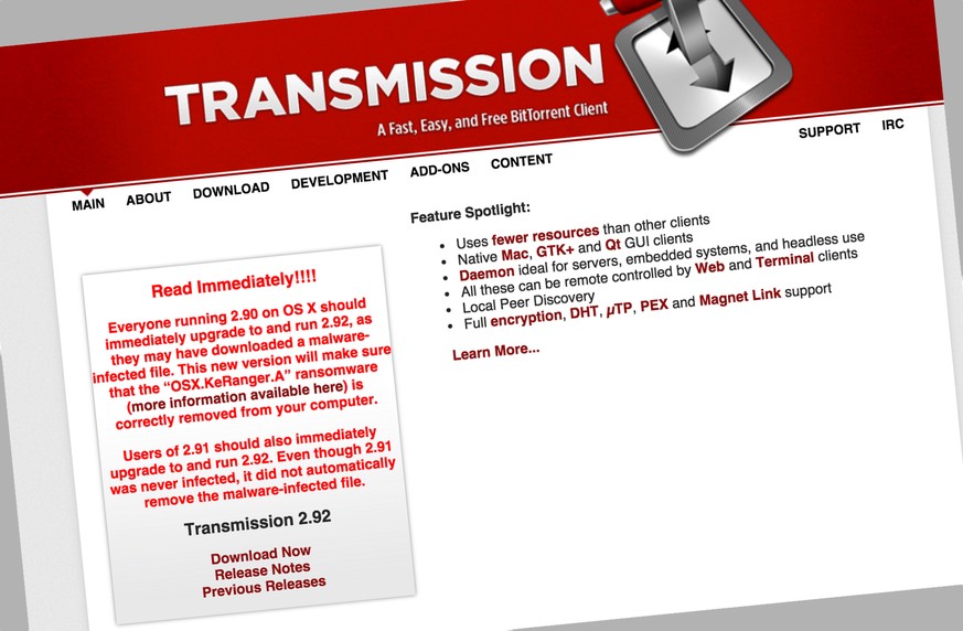 Wer das populäre Filesharing-Programm Transmission nutzt, sollte unbedingt auf Version 2.92 aktualisieren.
