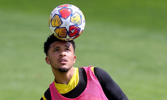 epa11374866 Dortmund&#039;s Jadon Sancho attends the team&#039;s training session on the UEFA Open Media Day ahead of the UEFA Champions League final in Dortmund, Germany, 28 May 2024. Borussia Dortmu ...