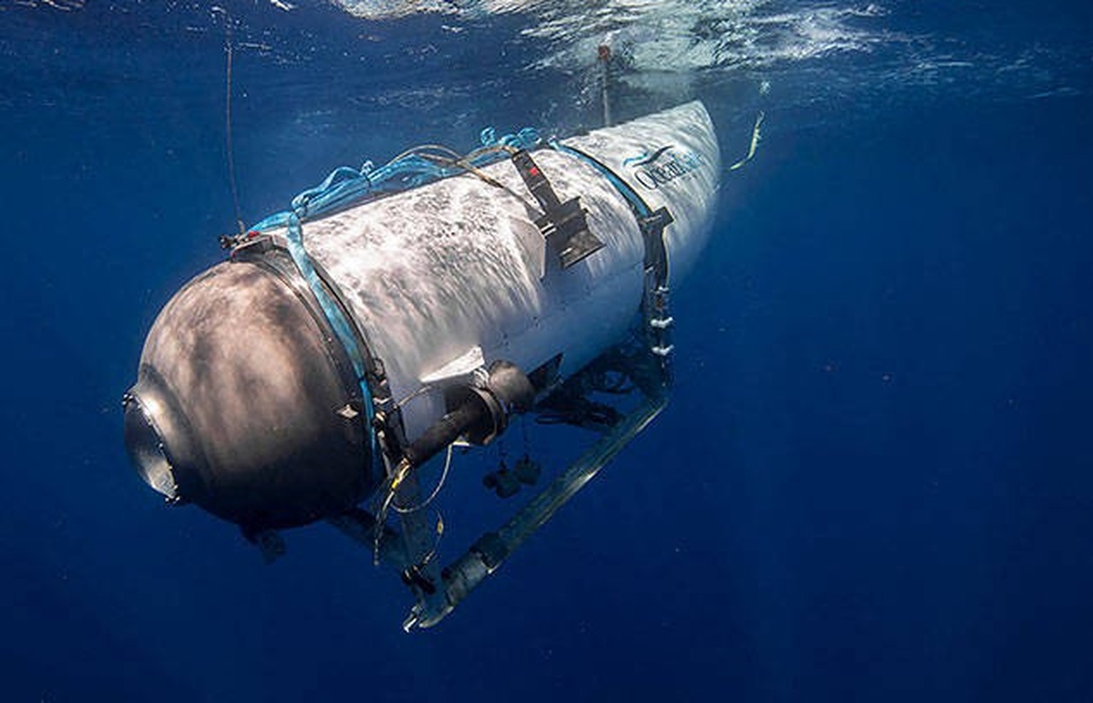 June 19, 2023: Undated handout photo shows Titan, the submarine that disappeared during an expedition to the Titanic wreckage.  A massive search and rescue operation is underway in the mid-Atlantic after one to…