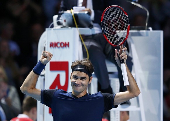 Switzerland&#039;s Roger Federer reacts after winning his match against Rafael Nadal of Spain at the Swiss Indoors ATP men&#039;s tennis tournament in Basel, Switzerland November 1, 2015. REUTERS/Arnd ...