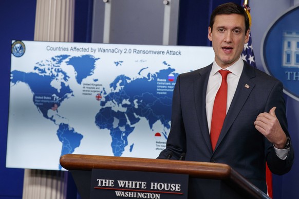 FILE - In this Dec. 19, 2017, file photo, White House Homeland Security Adviser Tom Bossert speaks during a briefing blaming North Korea for a ransomware attack that infected hundreds of thousands of  ...