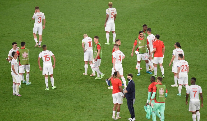 Mandatory Credit: Photo by Sergio Ruiz/Pressinphoto/Shutterstock 12088978dc Switzerland players at full time Italy v Switzerland Euro 2020 match, group A, matchday 2. Football, Olimpico in Rome Stadiu ...