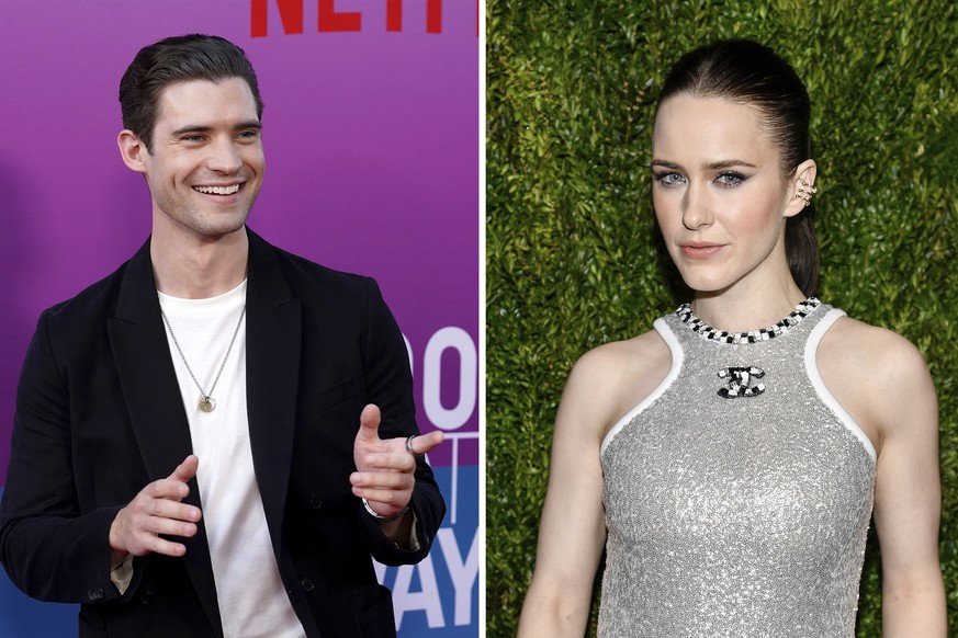 FILE - This combo image shows David Corenswet, left, on Aug. 16, 2022, at the Tudum Theater in Los Angeles, and Rachel Brosnahan right, on June 12, 2023, at the 16th annual Chanel Tribeca Artists Dinn ...
