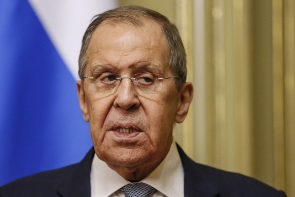 Russian Foreign minister Sergey Lavrov speaks during a joint press-conference with Bolivian Foreign Minister Celinda Sosa Lunda in Moscow, Russia, Friday, April 26, 2024. Celinda Sosa Lunda is on a wo ...