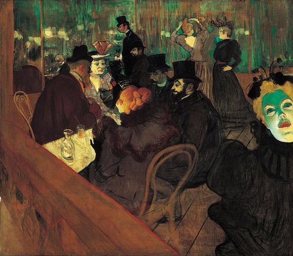 Dank des elektrischen Lichts war Schluss mit der grünlichen Beleuchtung der Gaslampen. Gemälde «Im Moulin Rouge» von Henri de Toulouse-Lautrec, 1892–1895.
https://de.wikipedia.org/wiki/Datei:Henri_de_ ...