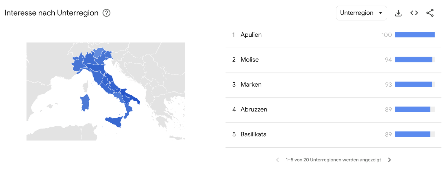 In diesen Regionen gibt es die meisten Suchanfragen zum Achtelfinal gegen die Schweiz.