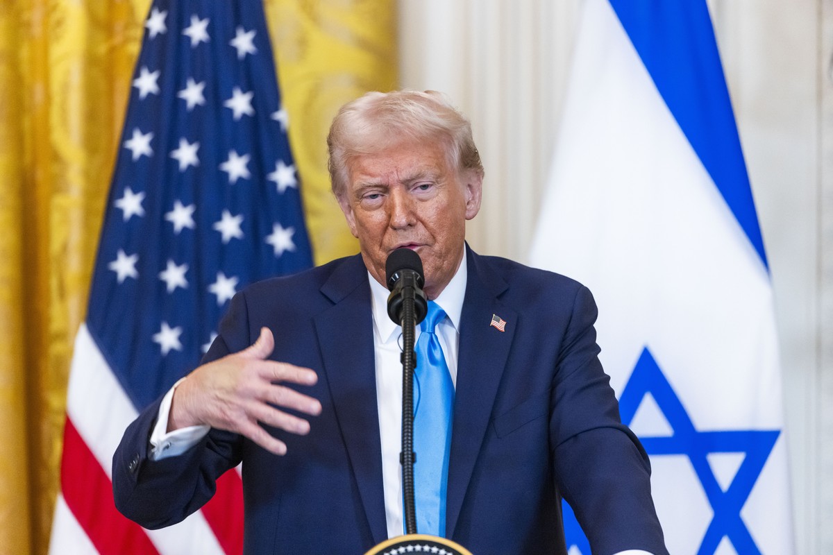 epa11875651 US President Donald Trump speaks during a press conference with Israeli Prime Minister Benjamin Netanyahu (Not Pictured) in the East Room of the White House in Washington, DC, USA, 04 Febr ...