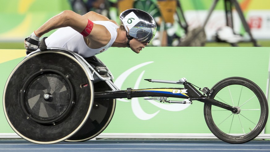 Switzerland&#039;s Marcel Hug during the menÕs 1500m T54 heat in the Olympic Stadium at the Summer Paralympics Rio 2016 in Rio de Janeiro, Brazil, on Monday, September 12, 2016. (KEYSTONE/Alexandra We ...