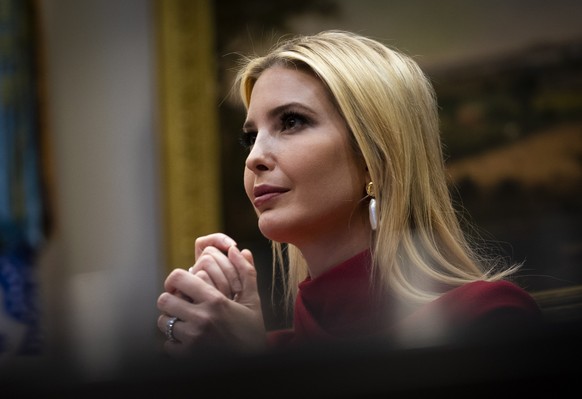epa08349272 Ivanka Trump listens to US President Donald J. Trump as he makes remarks during a Small Business Relief Update in the Roosevelt Room of the White House in Washington, DC, USA, 07 April 202 ...