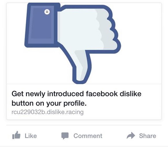 Interessierte Facebook-Nutzer könnten schon jetzt den «Gefällt-mir-nicht»-Button testen, verspricht die betrügerische Meldung.