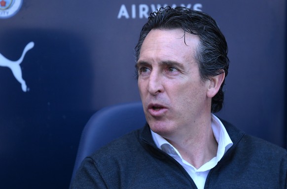epa12990532 Aston Villa's manager Unai Emery looks on ahead of the English Premier League match Manchester City against Aston Villa, in Manchester, Britain, 24 May 2026. EPA/GARY OAKLEY EDITORIAL ...
