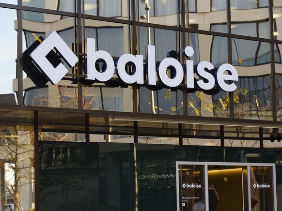 Das Logo der Baloise Versicherung am Hauptsitz im Baloise Park, fotografiert am Dienstag, 6. Dezember 2022 in Basel. (KEYSTONE/Christian Beutler)