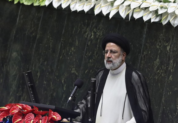 President Ebrahim Raisi delivers a speech after taking his oath as president in a ceremony at the parliament in Tehran, Iran, Thursday, Aug. 5, 2021. The inauguration of Raisi, a protégé of Iran&#039; ...