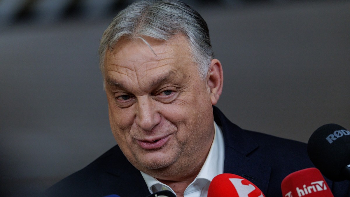 epa12672919 Prime Minister of Hungary, Viktor Orban, speaks to the media after an informal meeting of the members of the European Council in Brussels, Belgium, 23 January 2026. EU leaders are holding  ...