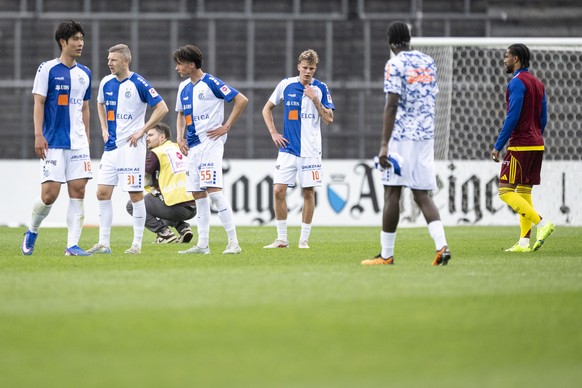 Die Spieler vom Grasshopper Club Zuerich, GC, reagiert nach der Niederlage im Fussball Meisterschaftsspiel der Swiss Super League in der Relegation Group zwischen dem Grasshopper Club Zuerich (GC) und ...