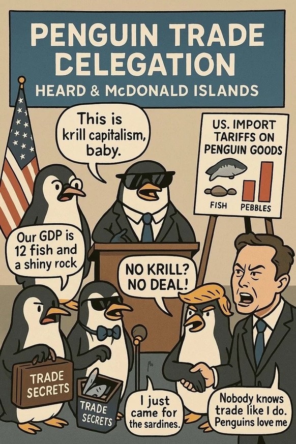 Nach Trumps Strafzöllen: Jetzt sprechen die Bewohner der McDonaldsinseln\nDie Pinguin Handelskommission
