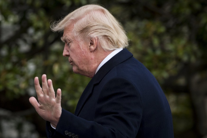 epa05858956 US President Donald J. Trump acknowledges the media as he walks to the residence after disembarking from Marine One on the South Lawn of the White House in Washington, DC, USA, 19 March 20 ...