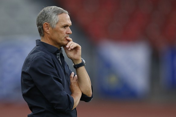 Grasshopper Club Zuerich head coach Pierluigi Tami gestures during the UEFA Europa League second leg of the second qualifying round soccer match between Grasshopper Club Zuerich (Switzerland) and KR R ...