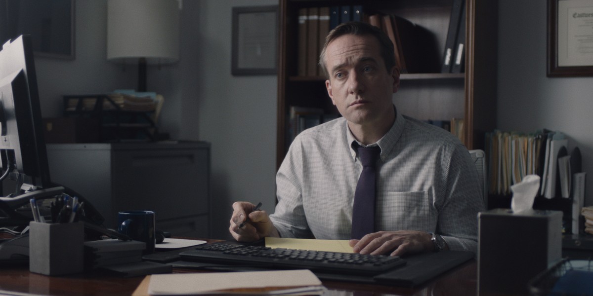 This image released by Bleecker Street shows Matthew Macfadyen in a scene from "The Assistant." (Ty Johnson/Bleecker Street via