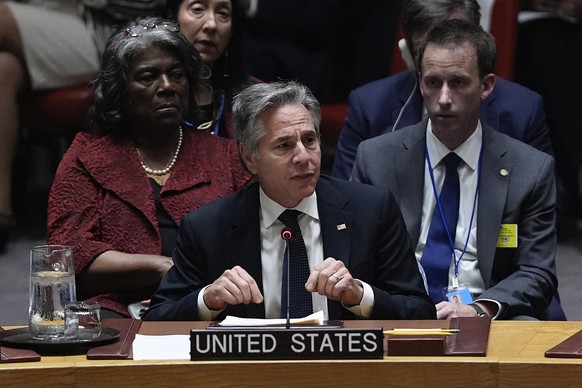 U.S. Secretary of State Antony J. Blinken, speaks during a Security Council meeting, Tuesday, Sept. 24, 2024, at UN headquarters. (AP Photo/Julia Demaree Nikhinson, Pool)
