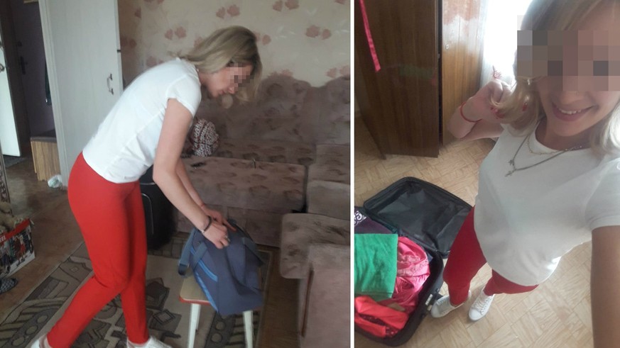 Oksi schickt ein Bild, wie sie ihren Koffer packt, um nach Moskau zu reisen.
