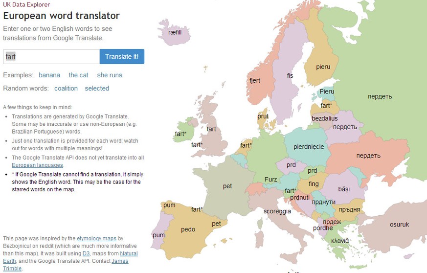 Screenshot European word translator