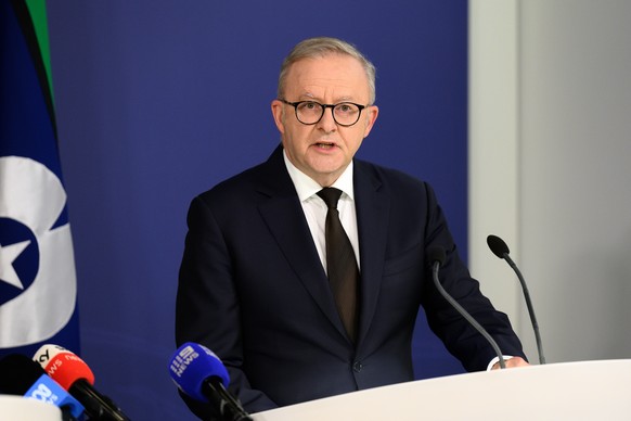 epa12593197 Australian Prime Minister Anthony Albanese speaks to the media during a press conference a day after a mass shooting at Bondi Beach; in Sydney, Australia, 15 December 2025. Australia is in ...
