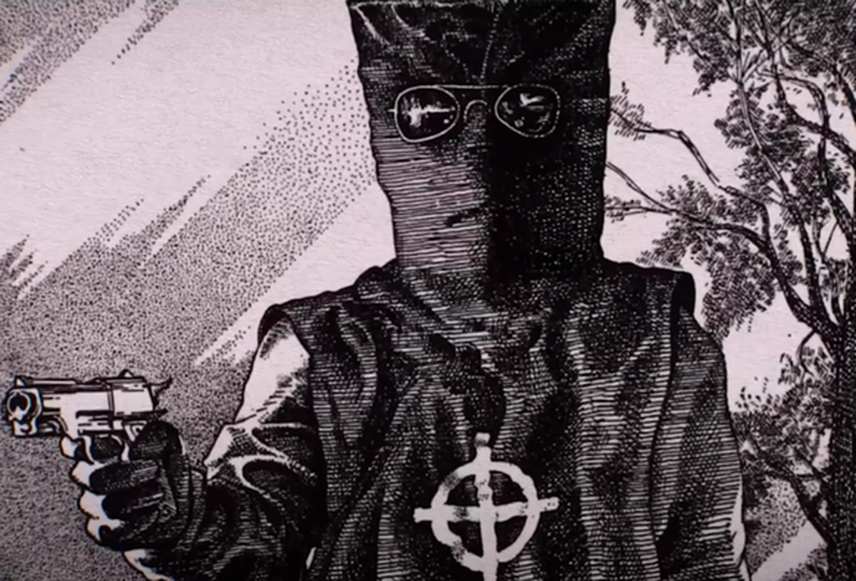 Der Zodiac Killer mit seinem Emblem auf der Brust.