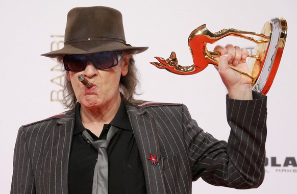 Singer Udo Lindenberg poses with the Music National award during the Bambi 2016 media awards ceremony in Berlin, Germany, November 17, 2016. REUTERS/Fabrizio Bensch