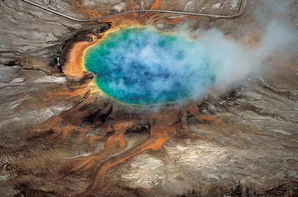 Yellowstone National Parkâ€™s Grand Prismatic hot spring is pictured in this undated handout photo obtained by Reuters April 23, 2015. The hot springs are among the parkâ€™s hydrothermal features crea ...